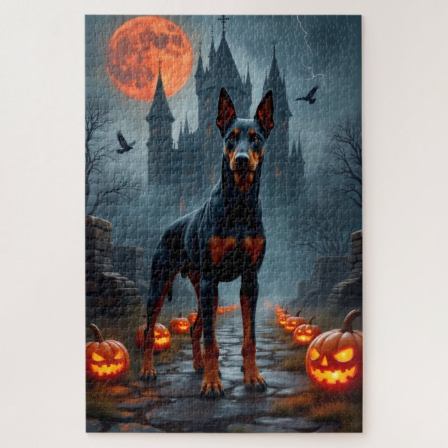 Puzzle Arte de Halloween Castillo Gótico Doberman (Vertical)