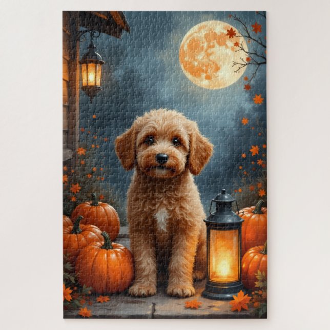 Puzzle Arte de Halloween de Cockapoo Cozy Farmhouse (Vertical)