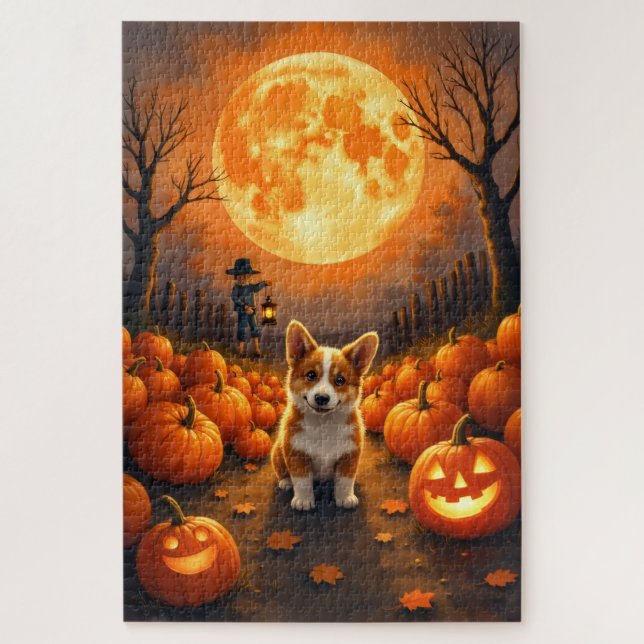 Puzzle Arte de Halloween de Corgi Harvest Moon (Vertical)