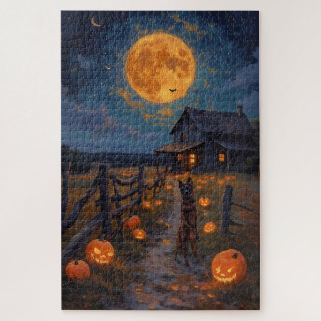 Puzzle Arte de Halloween de granja embrujada con Australi (Vertical)