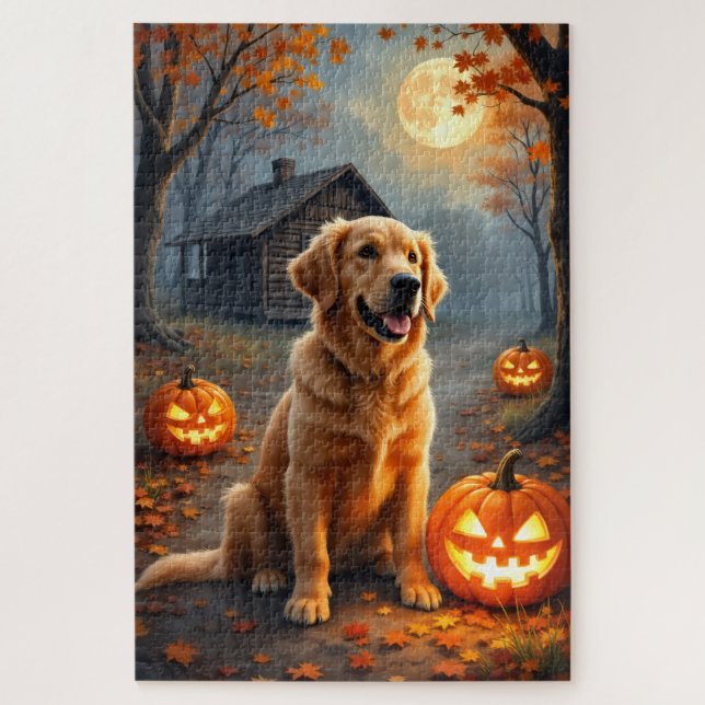 Puzzle Arte de Halloween del Bosque Acogedor del Retrieve (Vertical)