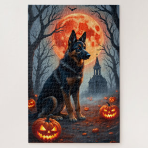 Puzzle Arte de Halloween del Bosque Gótico Pastor Alemán