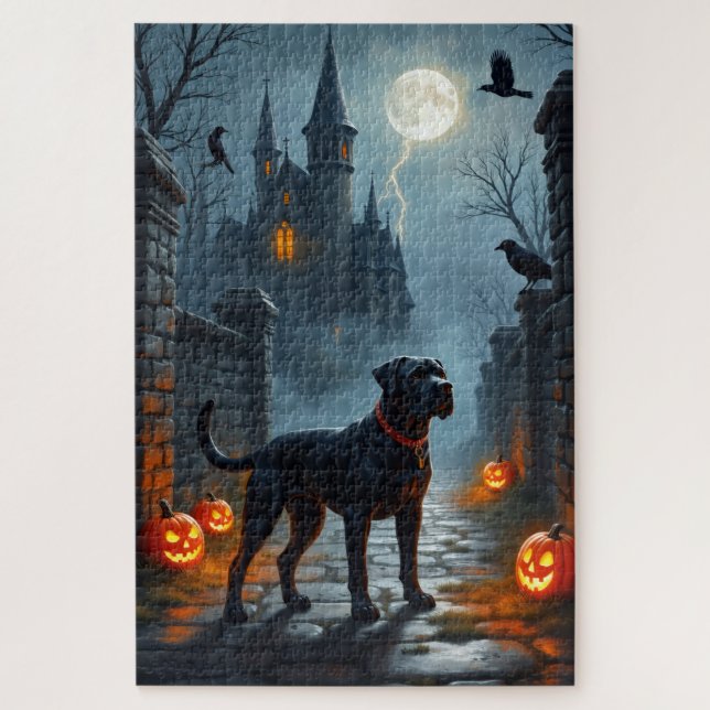 Puzzle Arte de Halloween del Castillo Gótico Cane Corso (Vertical)