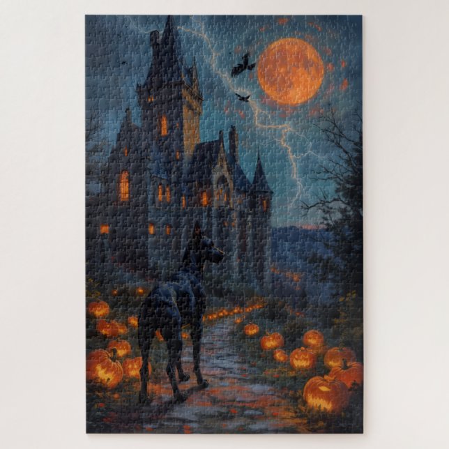 Puzzle Arte de Halloween del Castillo Gótico Doberman (Vertical)