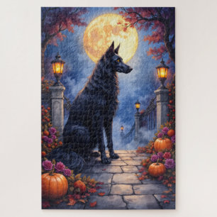 Puzzle Arte de Halloween Luna Gótica Lebrel Afgano