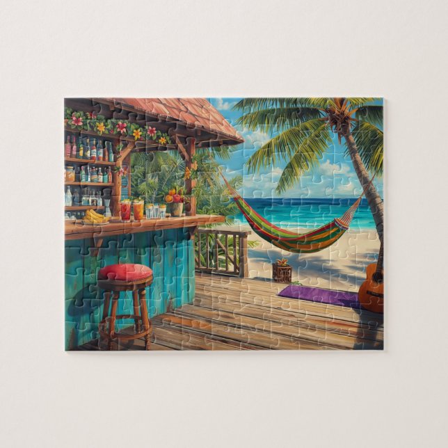 Puzzle Arte de hamaca de bar de playa tropical (Horizontal)