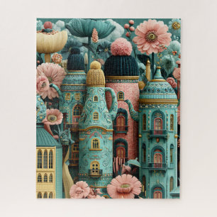 Puzzle Arte de IA caprichoso y pastel con un pueblo acoge