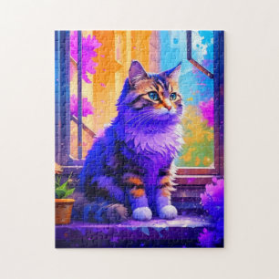 Puzzle Arte de IA de gato lindo sentado en la ventana