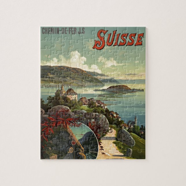 Puzzle Arte de Ilustracion de viajes en Suiza (Vertical)