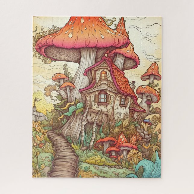 Puzzle Arte de Ilustracion Wild Mushroom Village (Vertical)
