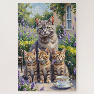 Puzzle Arte de jardín de British Shorthair Lavanda