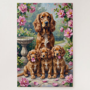 Puzzle Arte de jardín de camelias con Cocker Spaniel