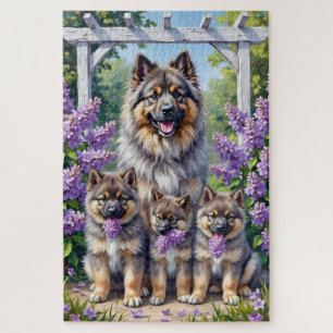 Puzzle Arte de jardín de lilac Keeshond