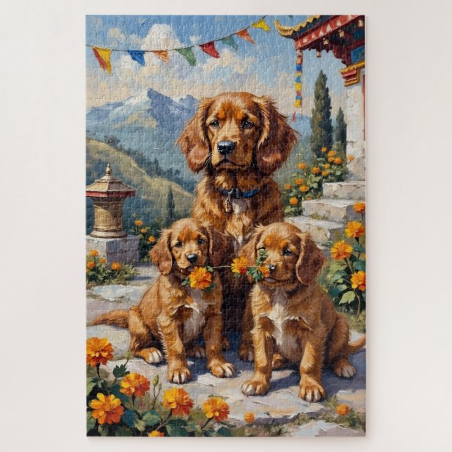 Puzzle Arte de jardín de monasterio de Spaniel Tibetano (Vertical)