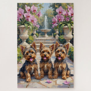 Puzzle Arte de jardín de orquídeas con Yorkshire Terrier