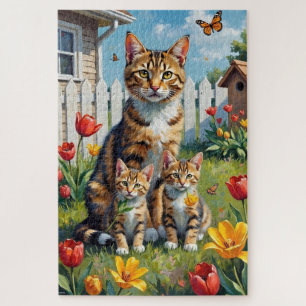 Puzzle Arte de jardín de tulipanes American Shorthair