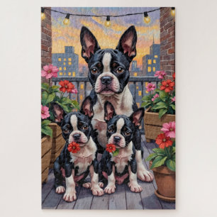 Puzzle Arte de jardín en azotea con Boston Terrier