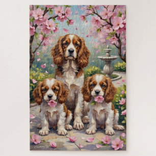 Puzzle Arte de jardín en flor del Cavalier King Charles