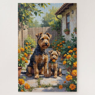 Puzzle Arte de jardín florecido con terrier australiano