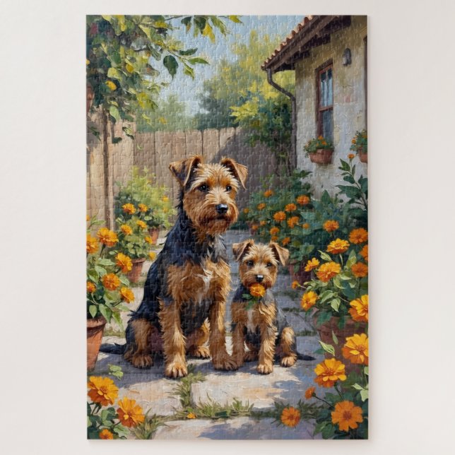 Puzzle Arte de jardín florecido con terrier australiano (Vertical)