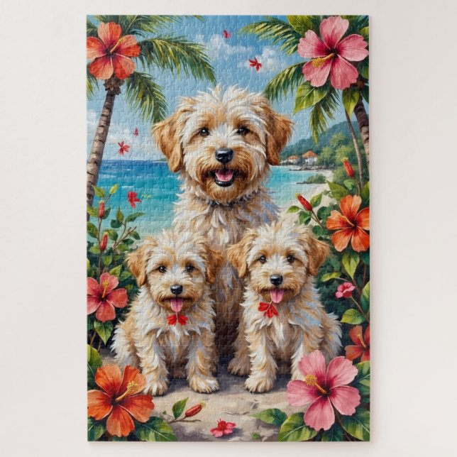 Puzzle Arte de jardín tropical de Coton de Tulear (Vertical)