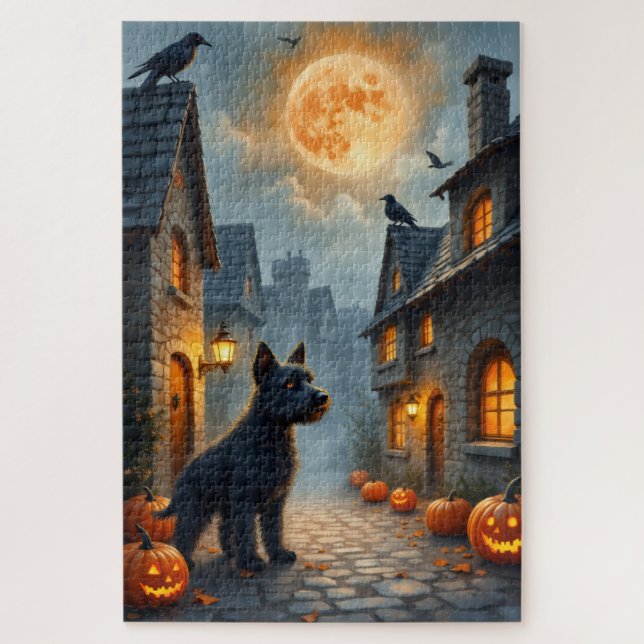 Puzzle Arte de la aldea de Halloween medieval del Terrier (Vertical)
