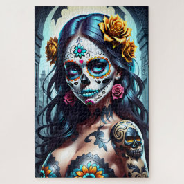 Puzzle Arte de la calavera del azúcar - Belleza florecien