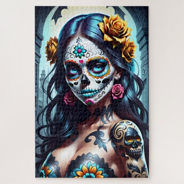 Puzzle Arte de la calavera del azúcar - Belleza florecien (Vertical)