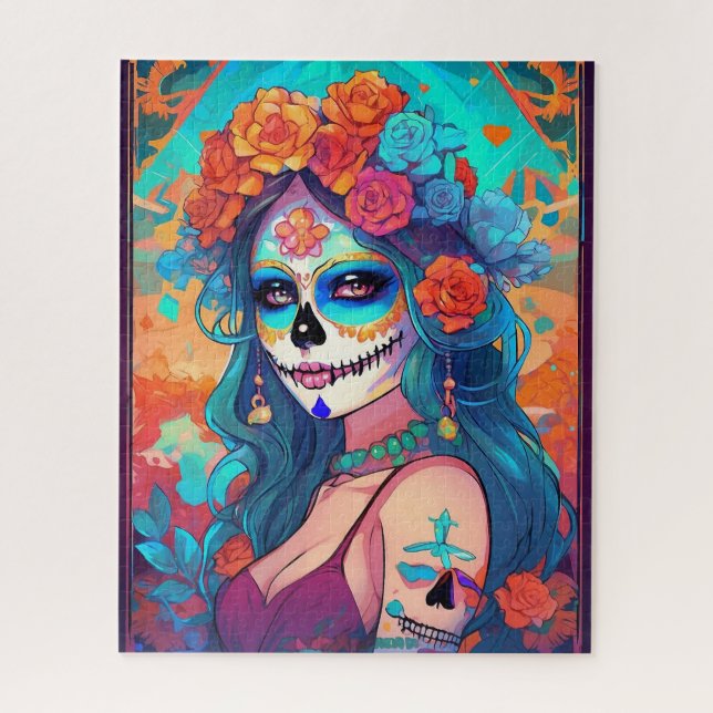 Puzzle Arte de la calavera del azúcar - Belleza velada en (Vertical)
