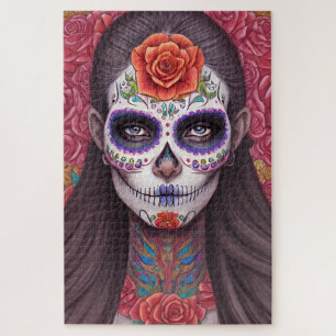 Puzzle Arte de la calavera del azúcar - Con una mujer maq