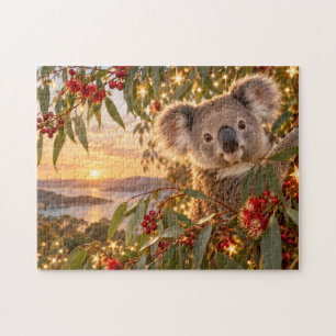 Puzzle Arte de la Naturaleza Koala Flor Roja Puesta de So