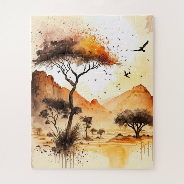 Puzzle Arte de la pared de safari africana al atardecer (Vertical)