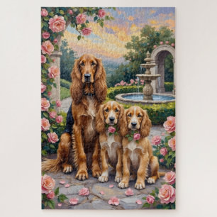 Puzzle Arte de Lebrel Afgano en Jardín de Rosas