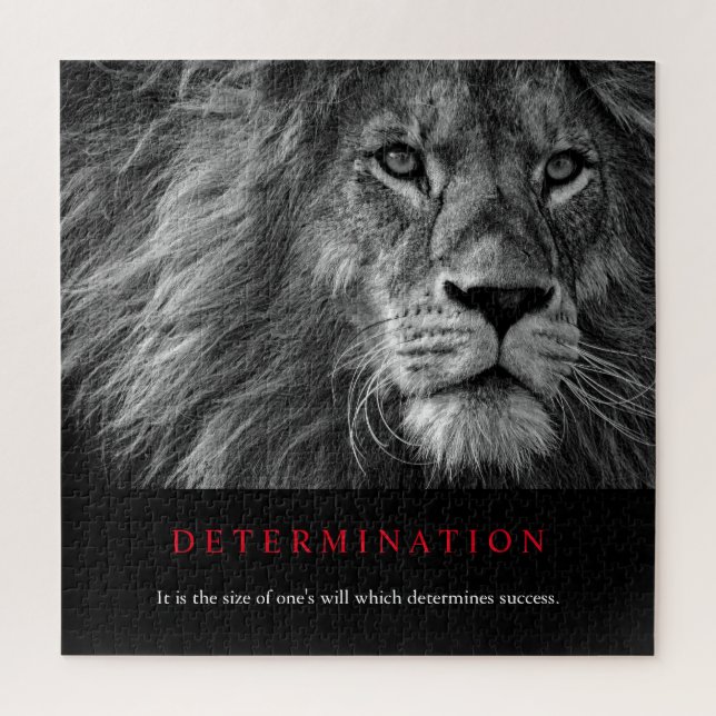 Puzzle Arte de León de determinación motivacional en blan (Vertical)