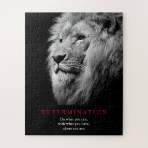 Puzzle Arte de León de determinación motivacional en blan