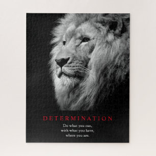Puzzle Arte de León de determinación motivacional en blan