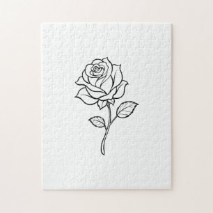 Puzzle Arte de Línea de Rosa Minimalista Floral Elegante