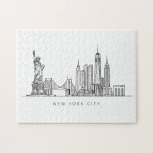 Puzzle Arte de línea del horizonte minimalista de la ciud