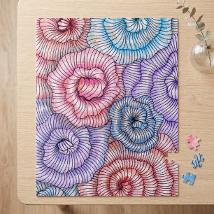 Puzzle Arte de línea floral abstracta y colorida con patr