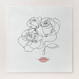 Puzzle Arte de línea floral: Mujer mínima.