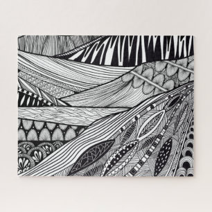 Puzzle Arte de línea paisaje abstracto blanco negro