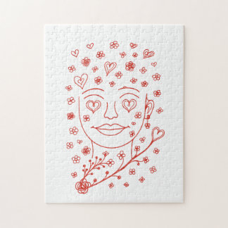 Puzzle Arte de línea romántica dibujada a mano con corazo