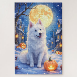 Puzzle Arte de luna de Halloween acogedor del perro esqui