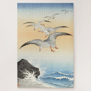 Puzzle Arte de madera japonesa imprime gaviotas sobre el 