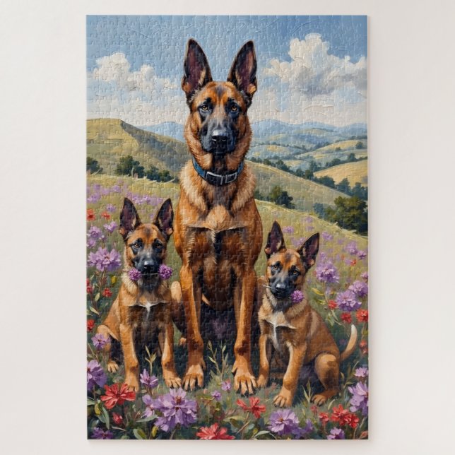 Puzzle Arte de Malinois Belga Campo de Brezo (Vertical)