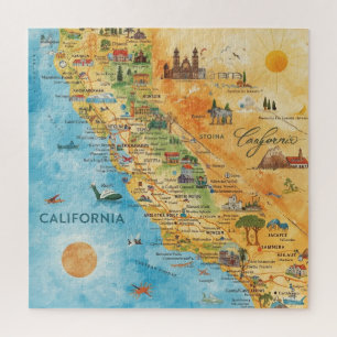 Puzzle Arte de Mapa de Acuarela Ilustrado de California