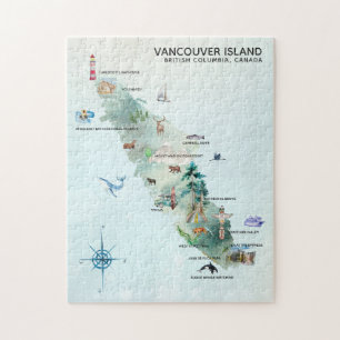 Puzzle Arte de mapa de la isla de Vancouver en acuarela
