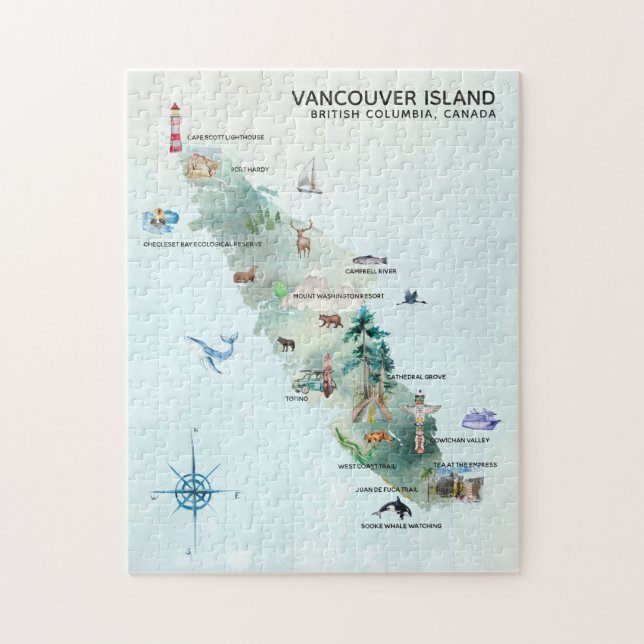 Puzzle Arte de mapa de la isla de Vancouver en acuarela (Vertical)