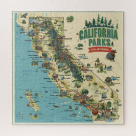 Puzzle Arte de mapa vintage ilustrado de parques de Calif