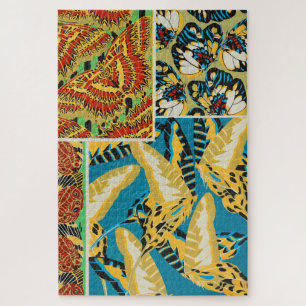 Puzzle Arte de Mariposa Art Déco Amarillo y Turquesa Vibr